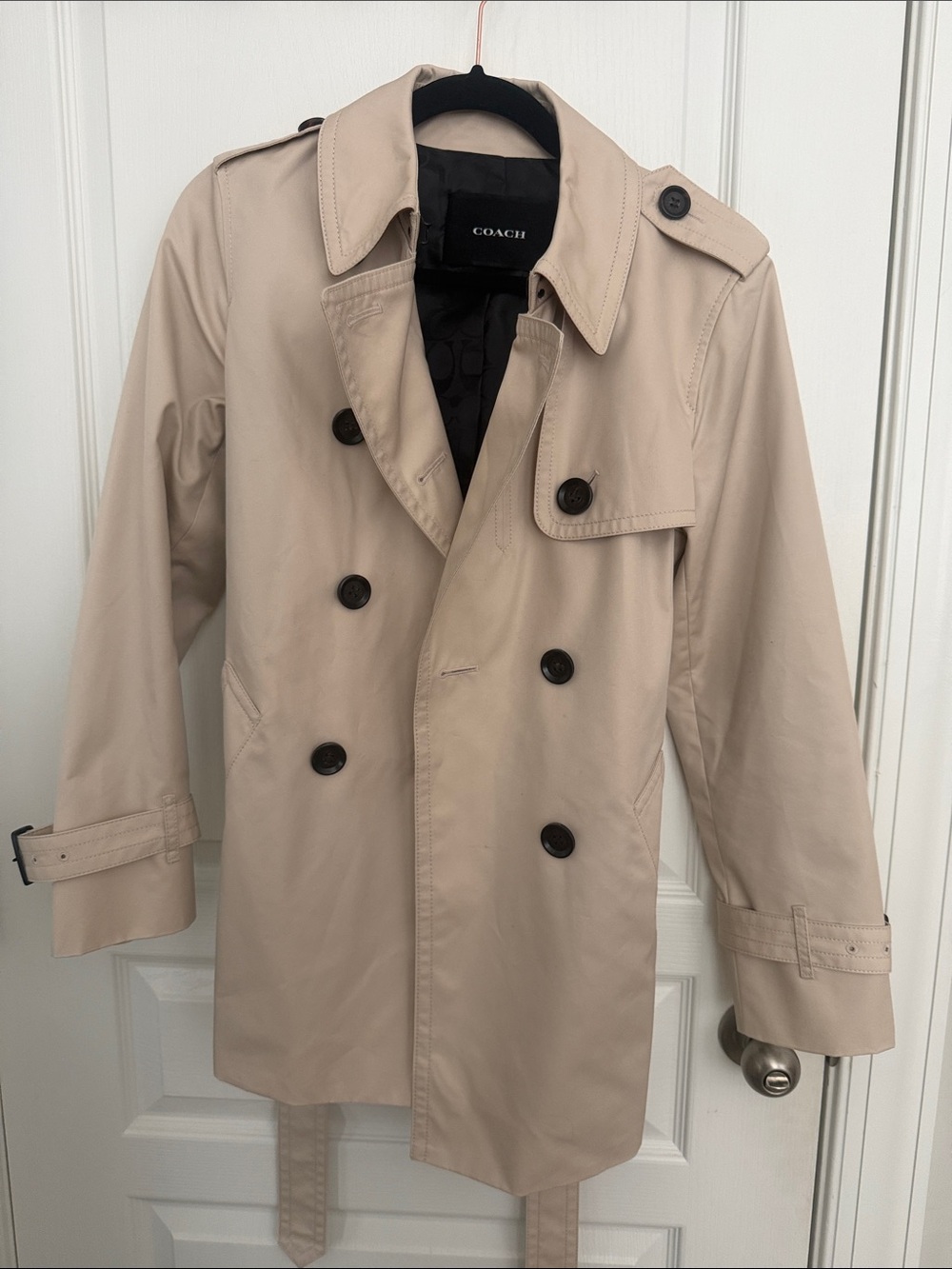 Coach Men's Light Beige Double-Breasted Trench Coat